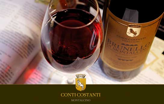 Conti Costanti Brunello 2011 bottle and glass of wine